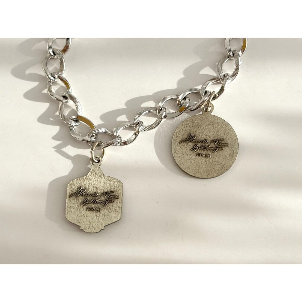 Koscot Designer Sterling Silver 925 Chainlink Multi Charmed Chunky Bracelet - 7" - Picture 5 of 14